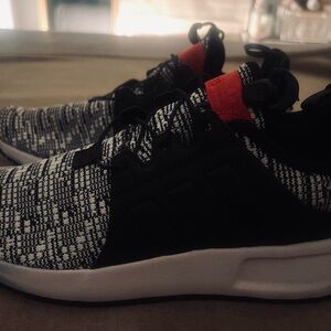 Adidas Kids Black and White Sneakers with Red Accent